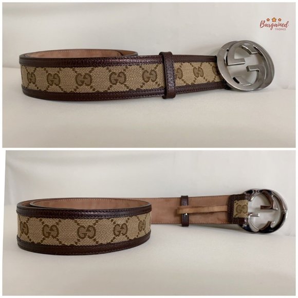 Authentic GUCCI Brown Monogram Canvas Silver Interlocking G Buckle Belt 75/30 - Picture 10 of 13